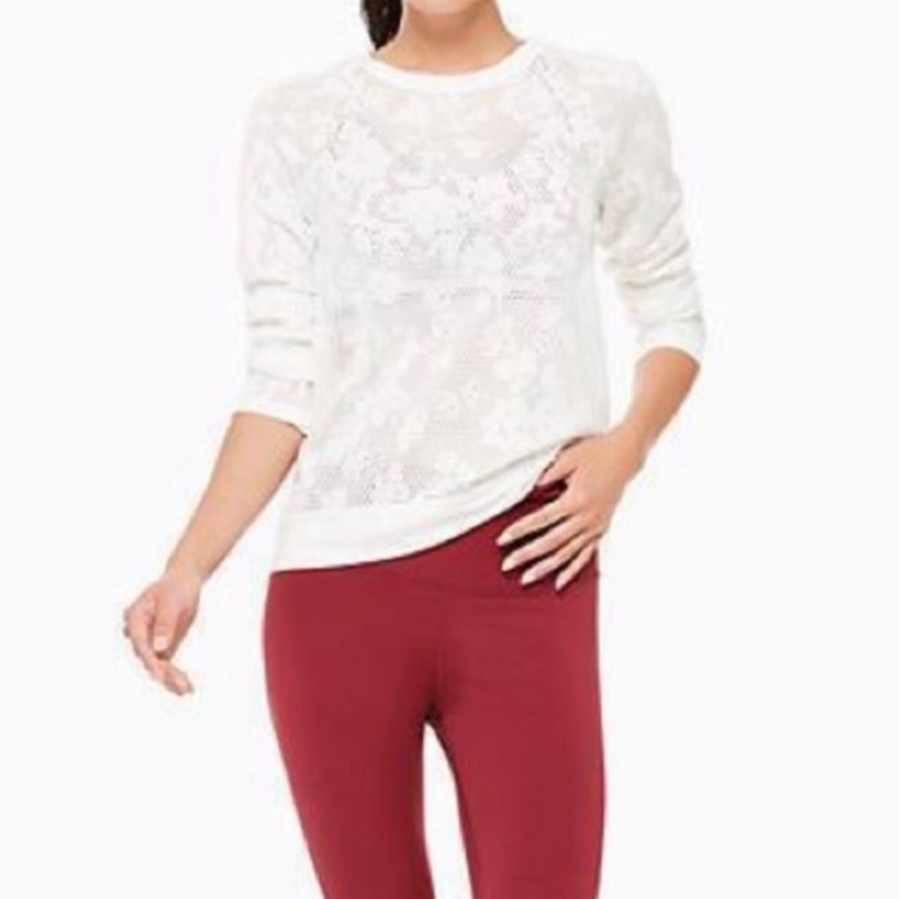 Kate spade white floral mesh long sleeve top size XS casual workout pullover